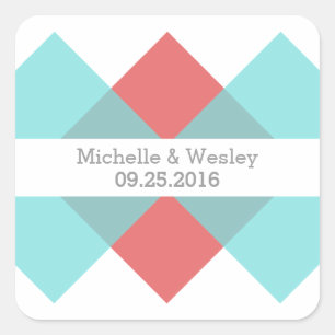 Aquamarin Red Geometric Triad Wedding Stickers
