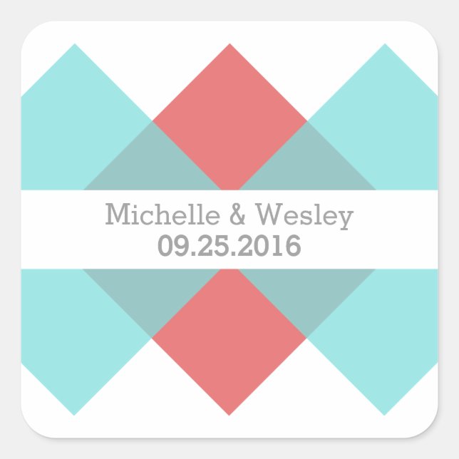 Aquamarin Red Geometric Triad Wedding Stickers (Vorderseite)