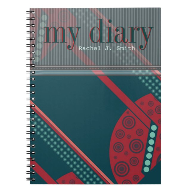 Aquamarin Red Modern Abstrakt CustomName Diary Not Notizblock (Vorderseite)