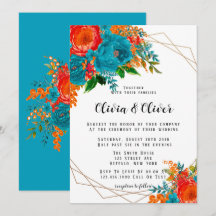 Aquamarin Red Orange Peony Florals Wedding