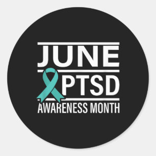 Aquamarin Ribbon June Ptsd Aufklärungsmonat Runder Aufkleber