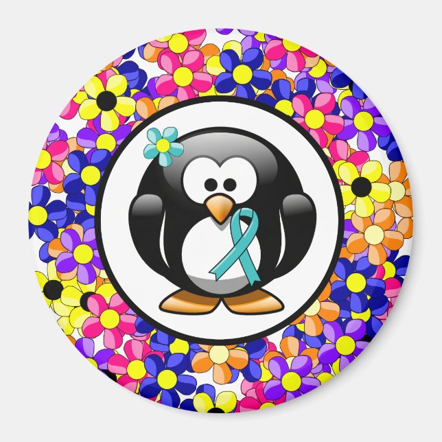 Aquamarin Ribbon Penguin Magnet (Vorne)