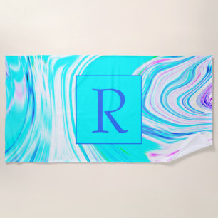 Aquamarin rosa Abstrakte Wellenmuster Mit Monogram Strandtuch