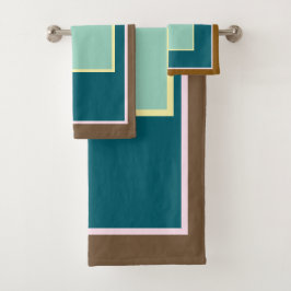 Aquamarin rosa, braun, Gemustertes Bad Badhandtuch Set