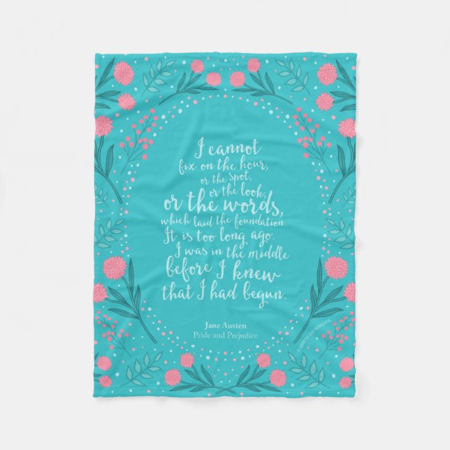 Aquamarin & rosa Floral Jane Austen Pride and Prej Fleecedecke (Vorderseite)