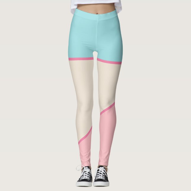 Aquamarin Rosa, gelb, pastellfarben Leggings (Vorderseite)