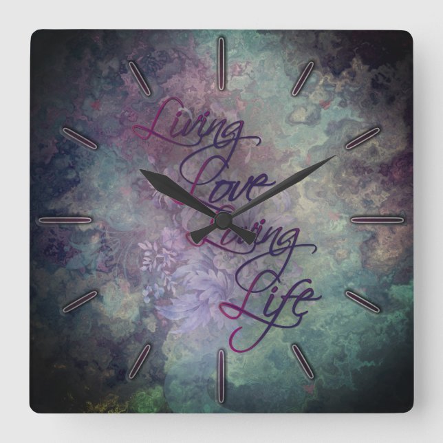 Aquamarin rosa Gelbsteine Gelbsteine Liebe Leben s Quadratische Wanduhr (Vorderseite)