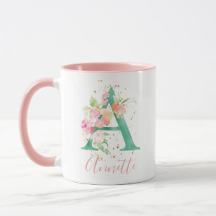 Aquamarin rosa Goldflormonogramm Tasse