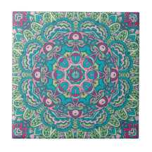 Aquamarin, rosa, grün und gelb Boho Mandala Dekora