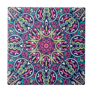 Aquamarin, rosa, grün und weltoffen Boho Mandala Fliese