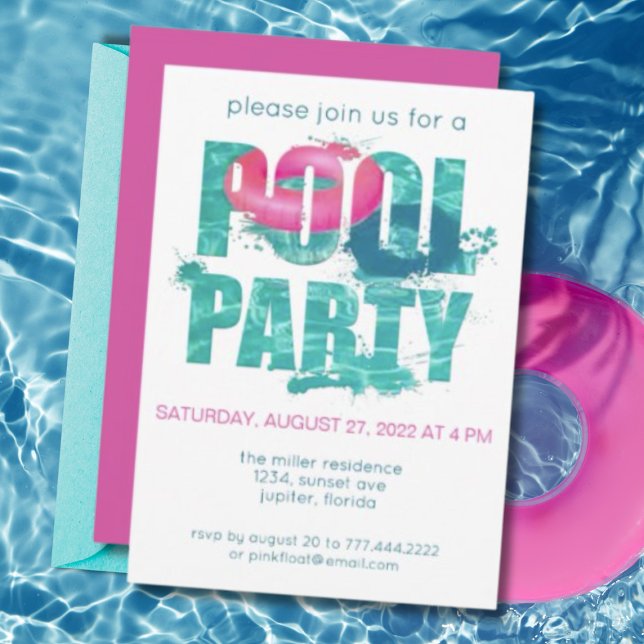Aquamarin rosa Pool Party Splash Einladung (Von Creator hochgeladen)