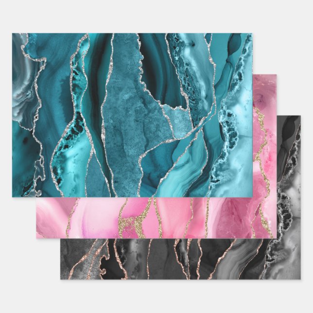 aquamarin-rosa-schwarzes Age Geschenkpapier Set (Set)