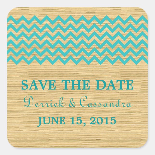 Aquamarin Rustikale Zickzack Save the Date Sticker (Vorderseite)