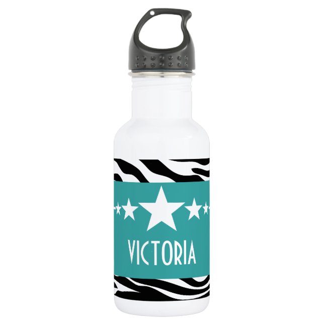 Aquamarin Sassy Star Zebra Trinkflasche (Vorderseite)