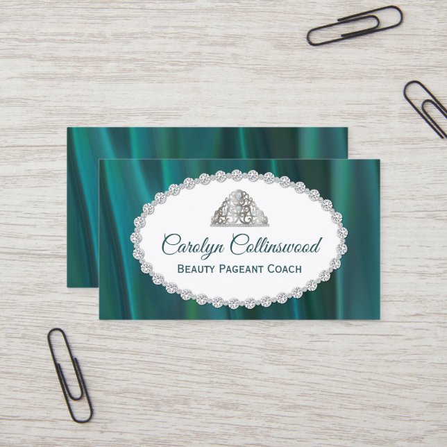 Aquamarin Satin Beauty Pageant Coach Business Card Visitenkarte (Vorderseite/Rückseite Beispiel)