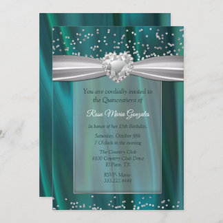 Aquamarin Satin und Diamonds Quinceñera Einladung