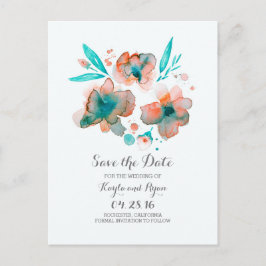 aquamarin Save the Date - Aquarellfarben-Blume Ankündigungspostkarte
