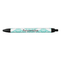 Aquamarin & schwarz Damask Eleganter Personalisier