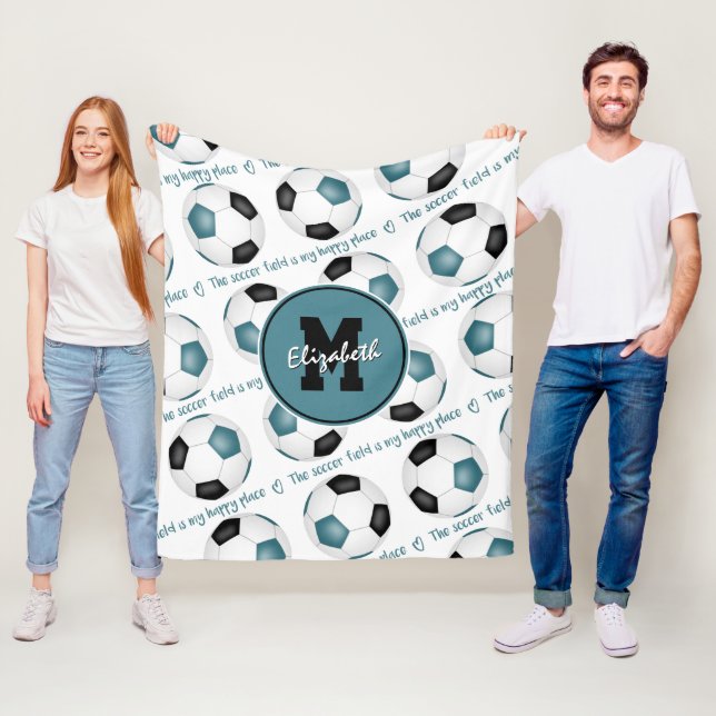 aquamarin Schwarz Das Fußballfeld ist mein glückli Fleecedecke (Beispiel)