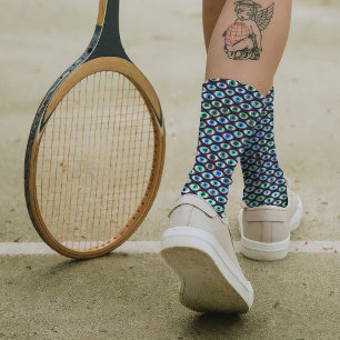 Aquamarin-schwarz-schwarz-scharfe Augen-Muster Coo Socken