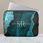 Aquamarin, schwarz und goldfarben, DIY-Name und Mo Laptopschutzhülle<br><div class="desc">Aquamarin,  Schwarz und Gold Agate,  DIY Name & Monogram Ein trendy Design von Aquamarin,  Schwarz und Gold Agate. Personalisieren Sie Ihren Namen,  Ihre Initialen oder Ihre Nachricht in Gold und Weiß.</div>