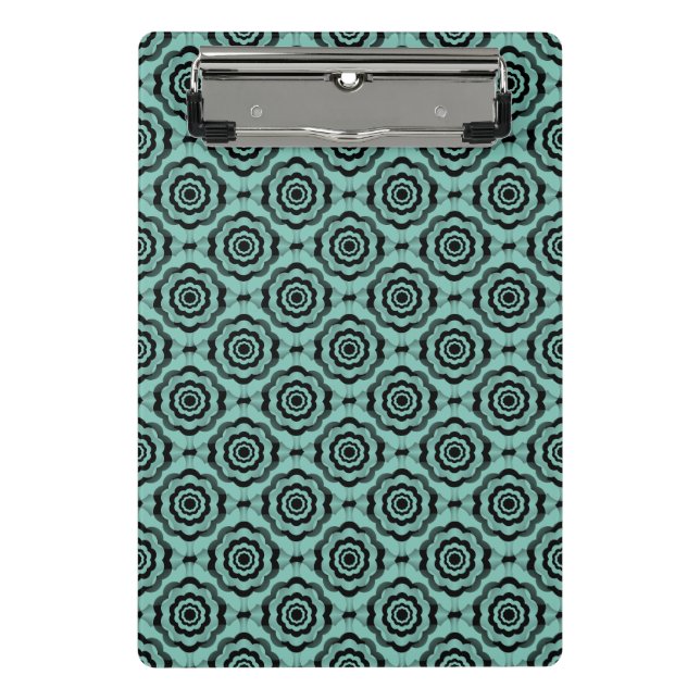 Aquamarin Schwarze Blume Nahtloses Muster Mini Klemmbrett (Vorderseite)