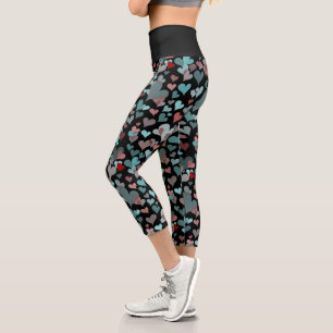 Aquamarin Schwarzes Herz Muster Dunkle Niedliche f Capri Leggings