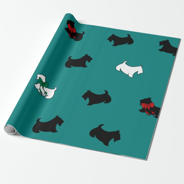 Aquamarin Scottish Terrier Wrapping Paper Geschenkpapier (Ungerollt)