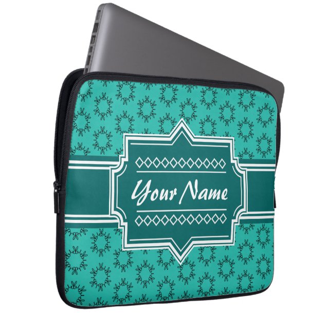 Aquamarin Scribble Hand Hrawn Floral Personalisier Laptopschutzhülle (Vorne Rechts)