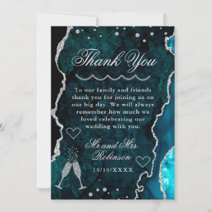 Aquamarin & silber Glitzer Marmoragate Hochzeit Dankeskarte