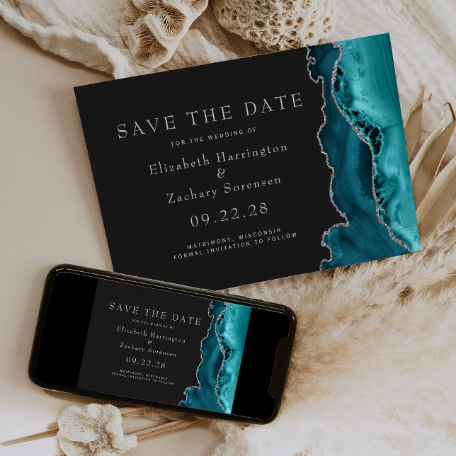 Aquamarin Silver Agate Dark Save the Date Einladung (Von Creator hochgeladen)