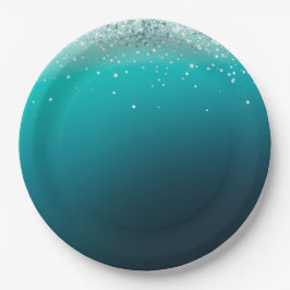 Aquamarin Silver Confetti Pappteller