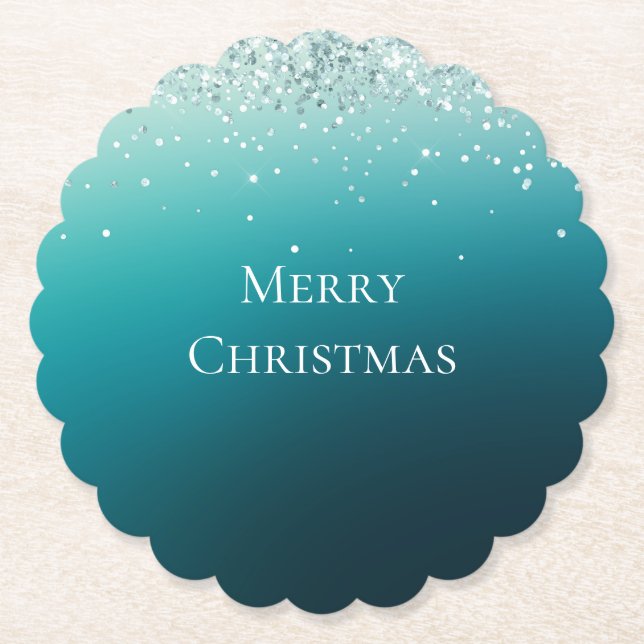 Aquamarin Silver Confetti Untersetzer (Vorderseite)