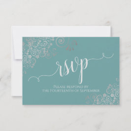 Aquamarin & Silver Frills Elegante Kalligraphie Ho RSVP Karte