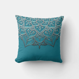 Aquamarin & Silver Mandala Elegant Minimal Marokka Kissen