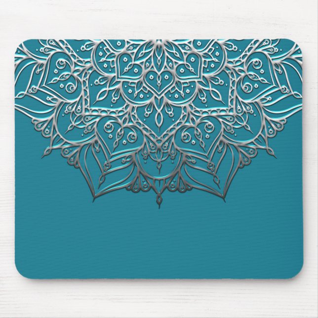 Aquamarin & Silver Mandala Elegant Minimal Marokka Mousepad (Vorne)