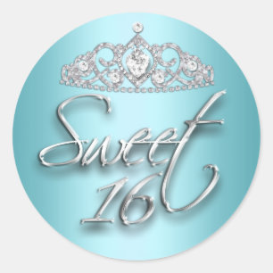 Aquamarin & Silver Sparkle Tiara Sweet 16 Sticker