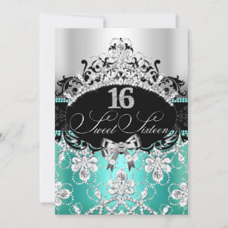Aquamarin Silver Sweet 16 Sparkle Tiara Geburtstag Einladung
