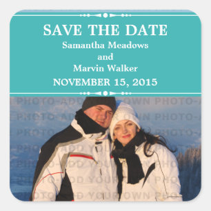 Aquamarin Simple Chic Foto Save the Date Stickers