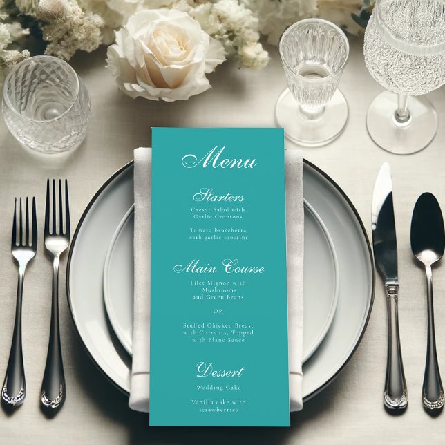 Aquamarin Simple Elegant Script Calligraphy Blue Menükarte (Von Creator hochgeladen)