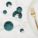 Aquamarin Snowman Winter Scene Christmas Confetti Konfetti<br><div class="desc">Entdecken Sie Ihre Tischdecken für Ihre Feierlichkeiten und treffen Sie sich mit diesem skurrilen Aquamarinen Snowman Winter Szenerie Weihnachtstisch Confetti. Das Confetti Design besticht durch einen glücklichen Schneemann in einer schneebedeckten winterlichen Szene mit aquamarinem Hintergrund und passenden Farbschneeflocken. Mit diesem Design sind auch zusätzliche Geschenk- und Urlaubsartikel erhältlich.</div>