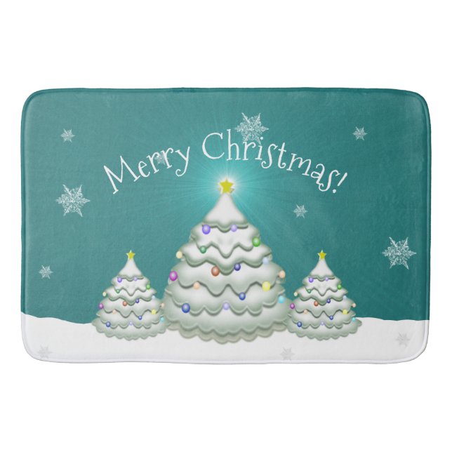 Aquamarin Snowy Christmas Tree Bath Mat Badematte (Vorderseite)