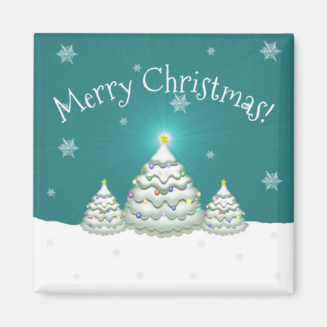 Aquamarin Snowy Christmas Tree Magnet (Vorne)