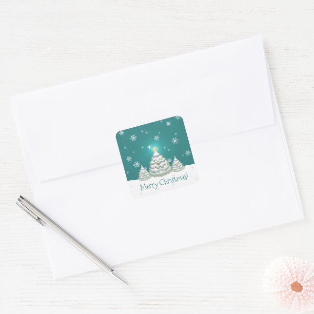 Aquamarin Snowy Christmas Tree Sticker (Umschlag)