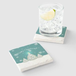Aquamarin Snowy Christmas Tree Stone Untersetzer