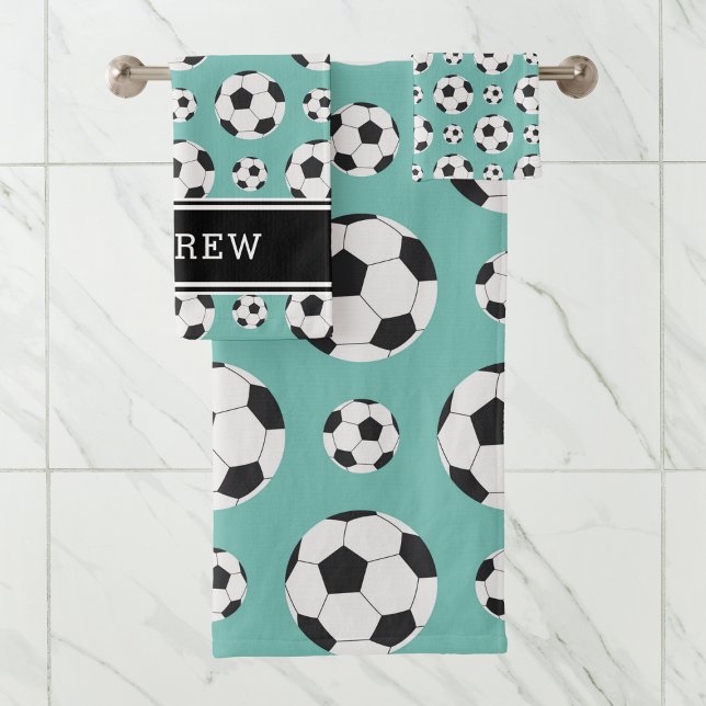 Aquamarin Soccer Balls Muster Kid Boy Girl Name Badhandtuch Set (Von Creator hochgeladen)