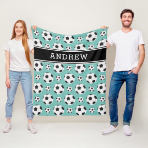 Aquamarin Soccer Balls Muster Kid Boy Girl Name Fleecedecke