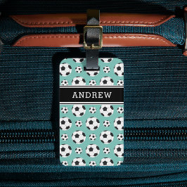 Aquamarin Soccer Balls Muster Kid Boy Girl Name Gepäckanhänger