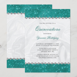 Aquamarin Sparkle Glitzer Glam Diamond Quinceañera Einladung