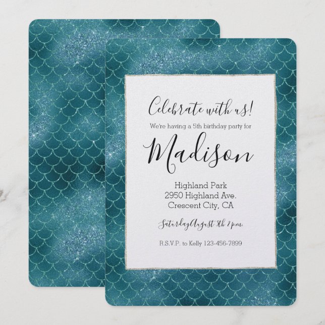 Aquamarin Sparkle Mermaid Einladung (Vorne/Hinten)
